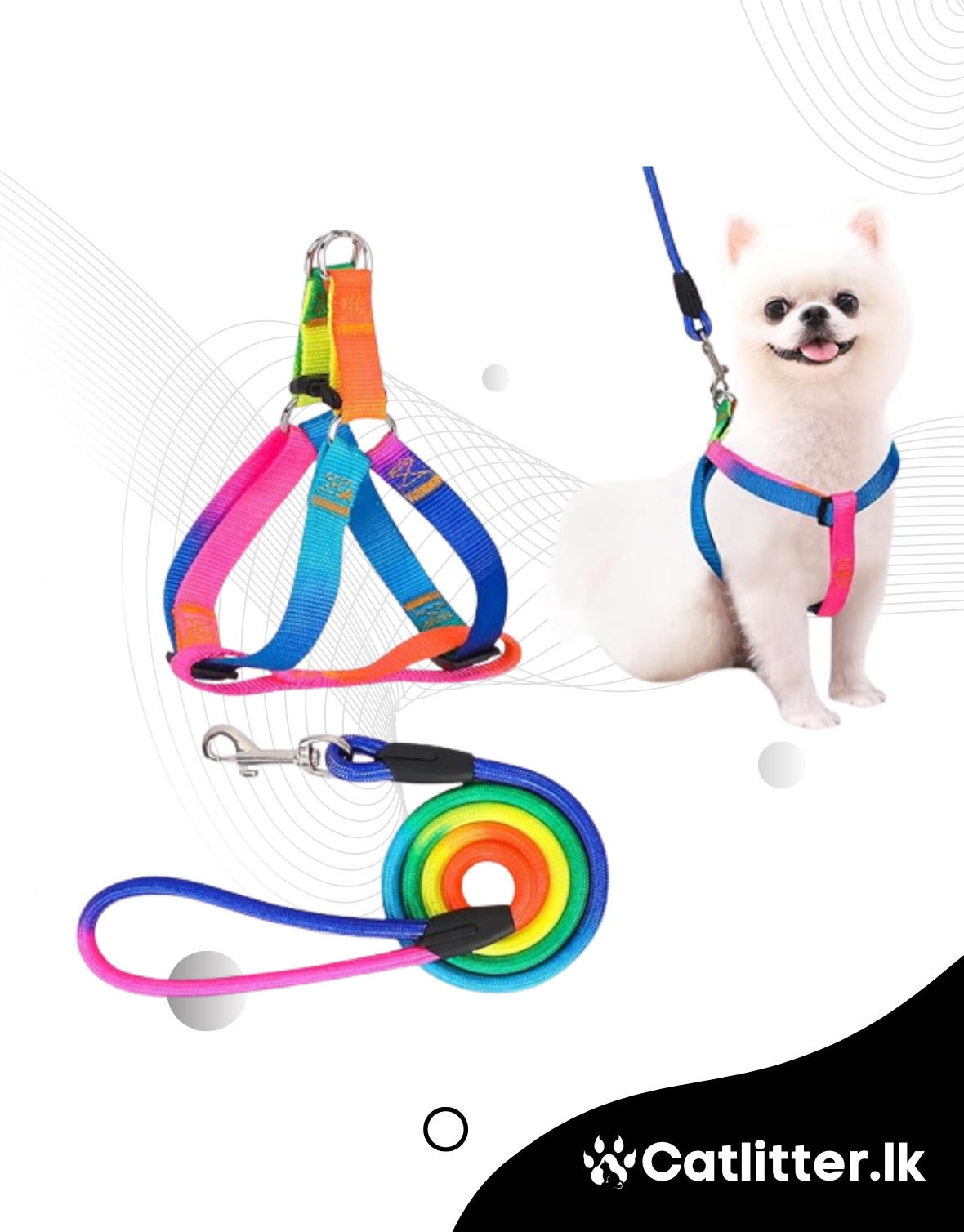 Rainbow Color Dog Puppy And Cat Leash With Harness (2)