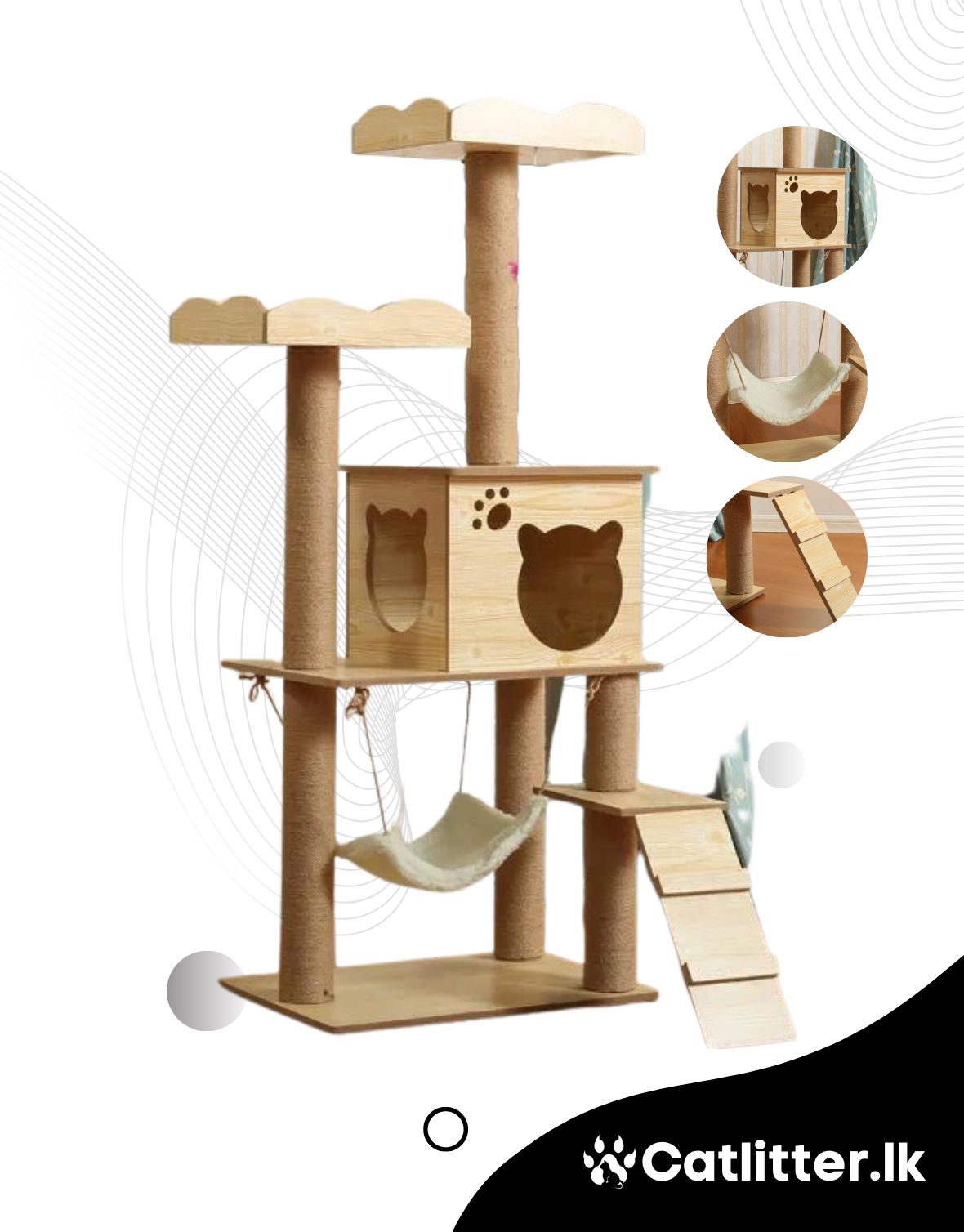 Indoor Cat Scratch Tree With House And Ladder