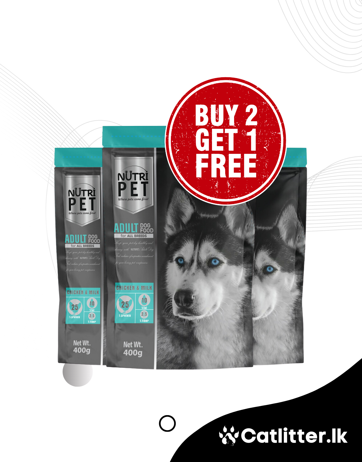 NUTRI PET Adult Dog Food for All Breeds 400g (BUY 2 GET 1 FREE)