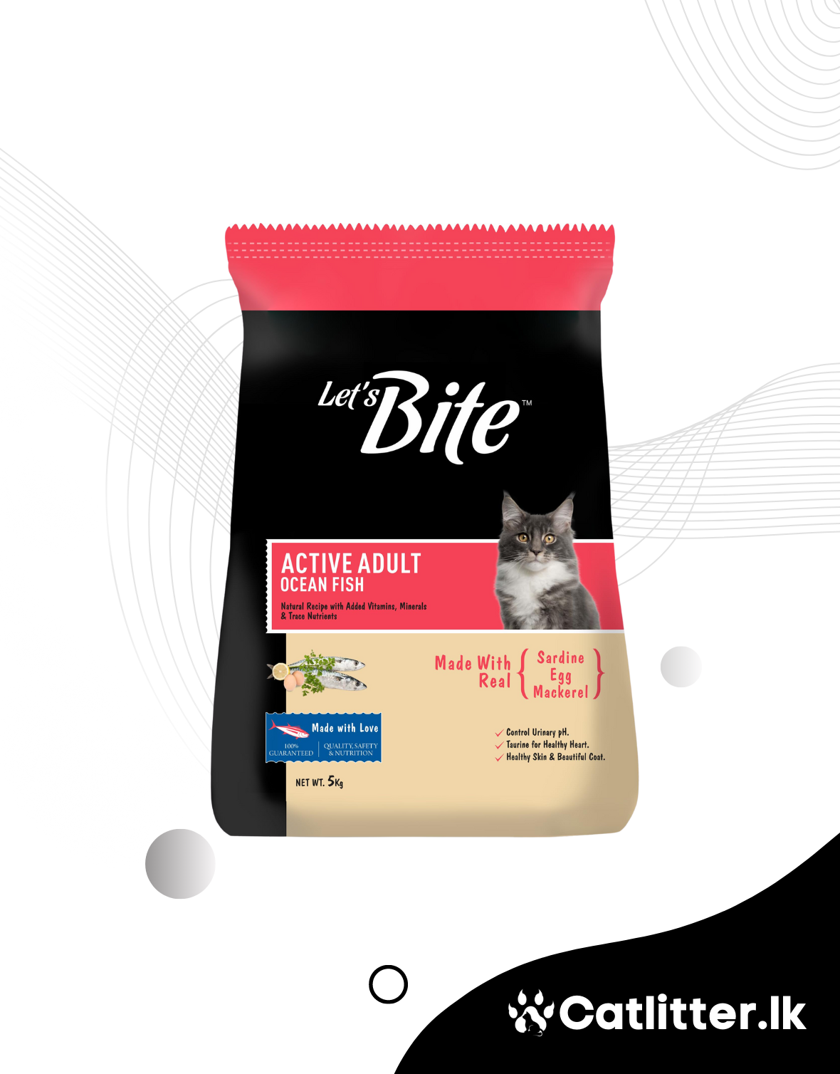 Let's Bite Active Adult Dry Cat Food, Ocean Fish, 5Kg Pack