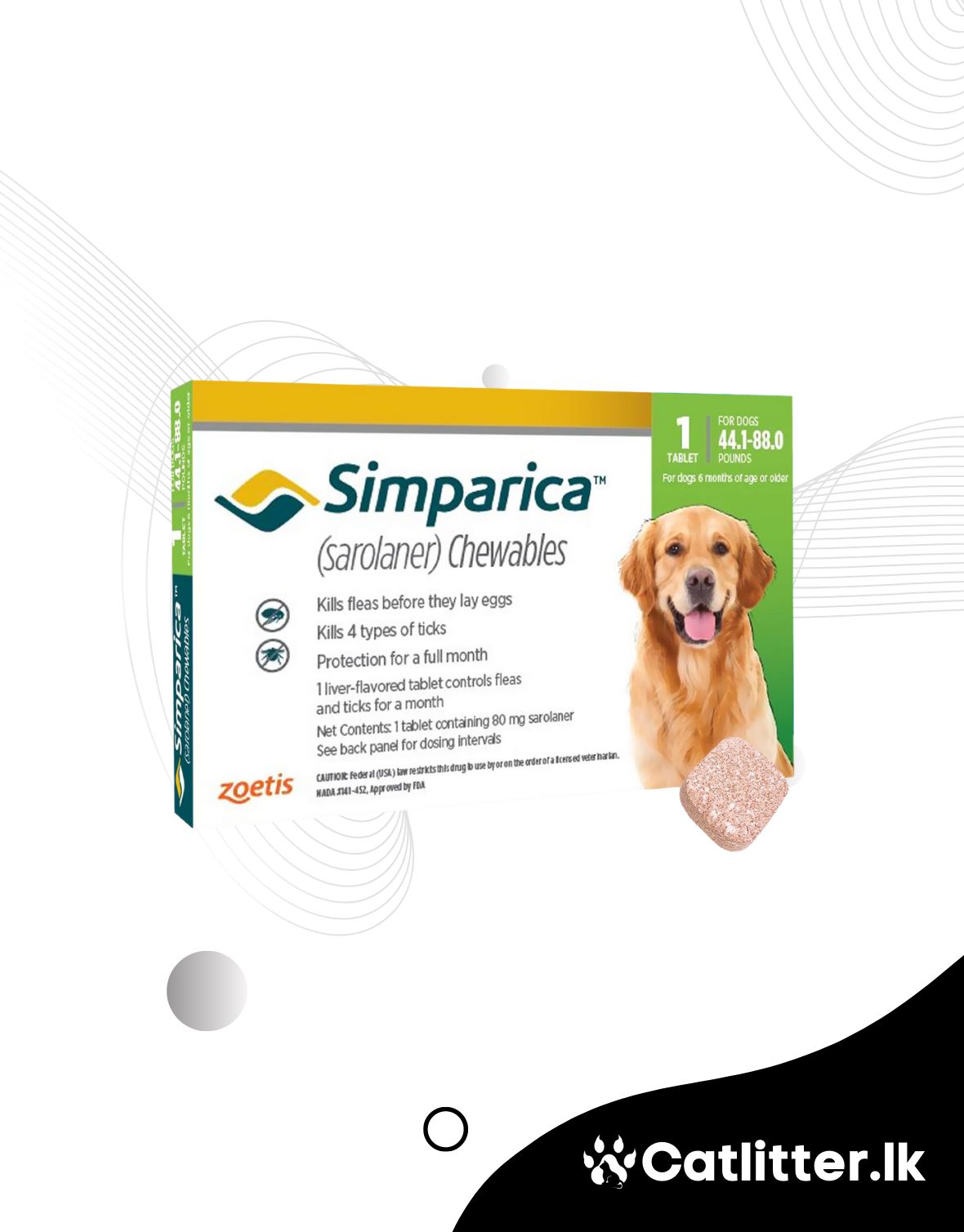 Simparica Chewable Tablet for Dogs, 44.1-88 lbs (1-Pc)