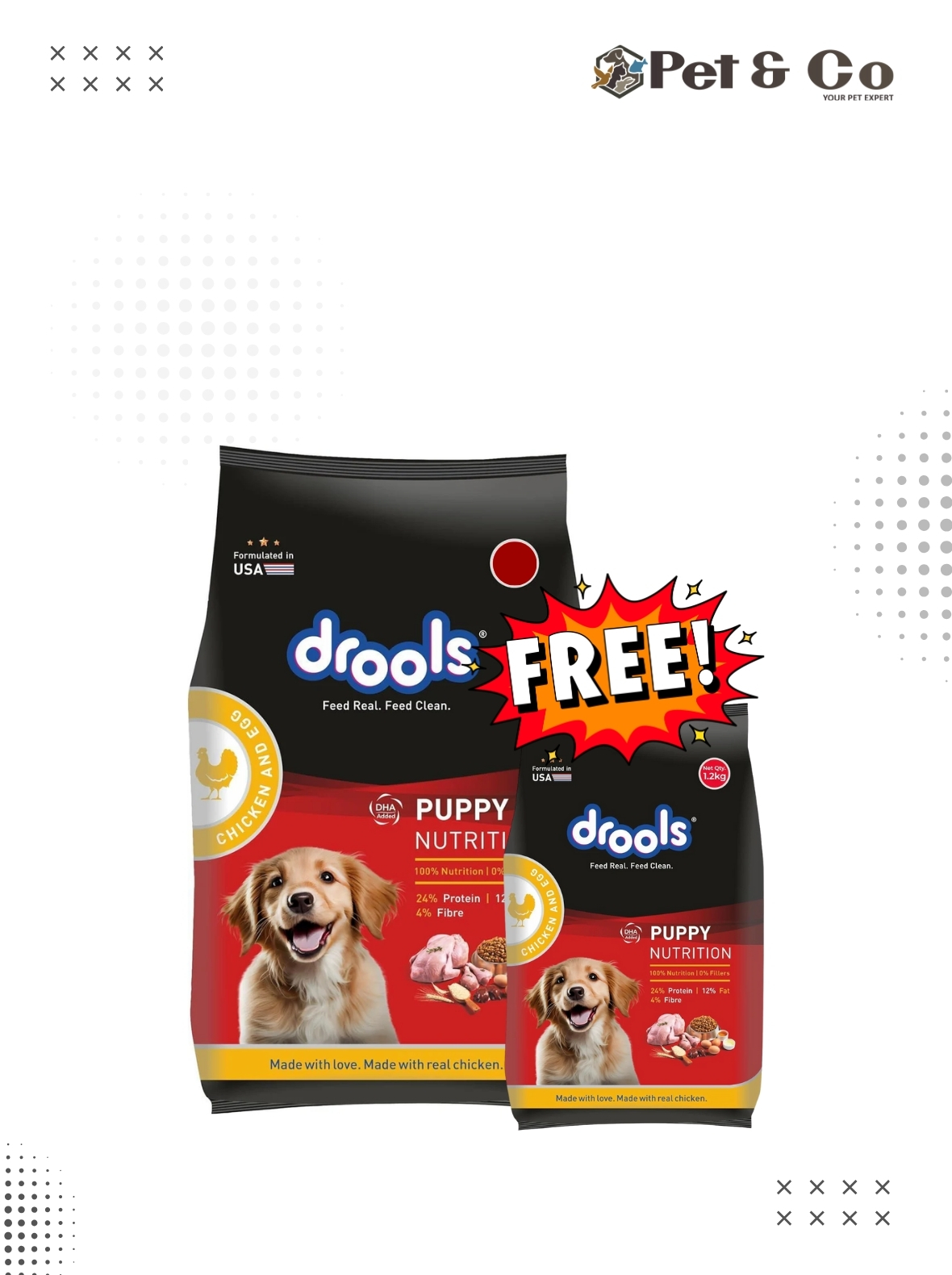 Drools Dry Food For Puppy - Chicken & Egg 3kg - Free 1.2kg