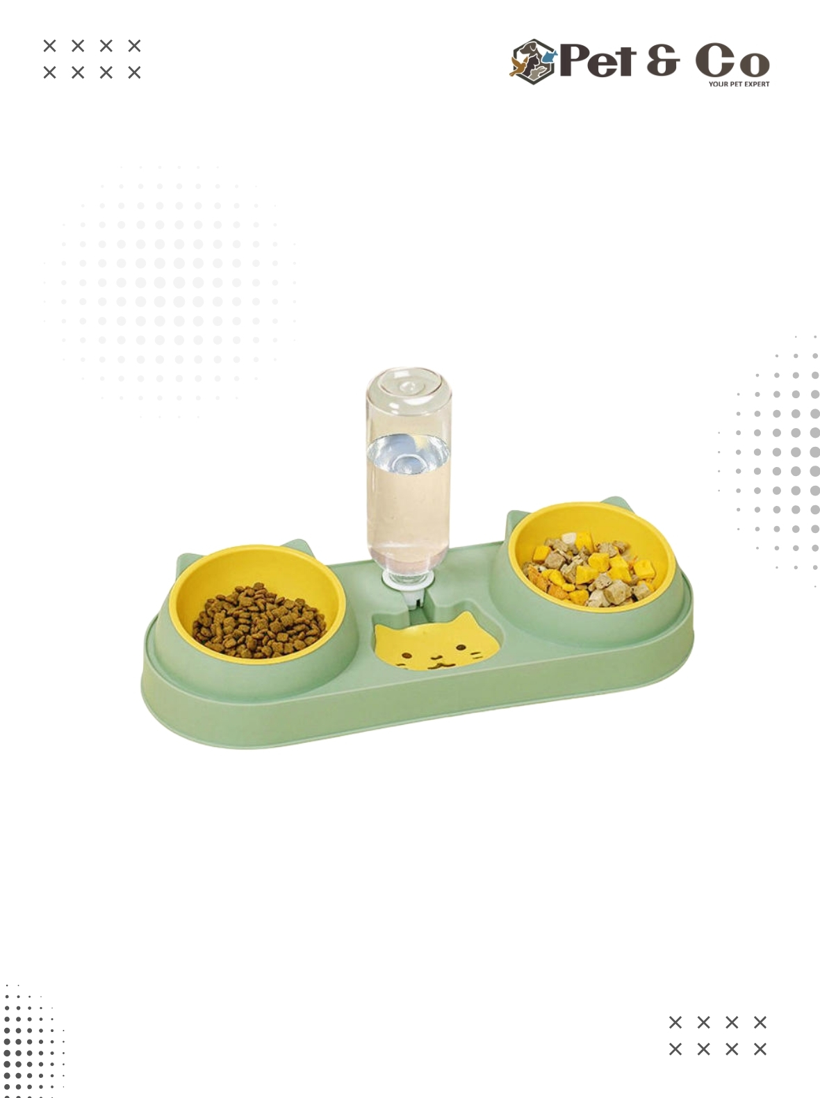 Triple Food Bowls With Water Dispenser For Cats