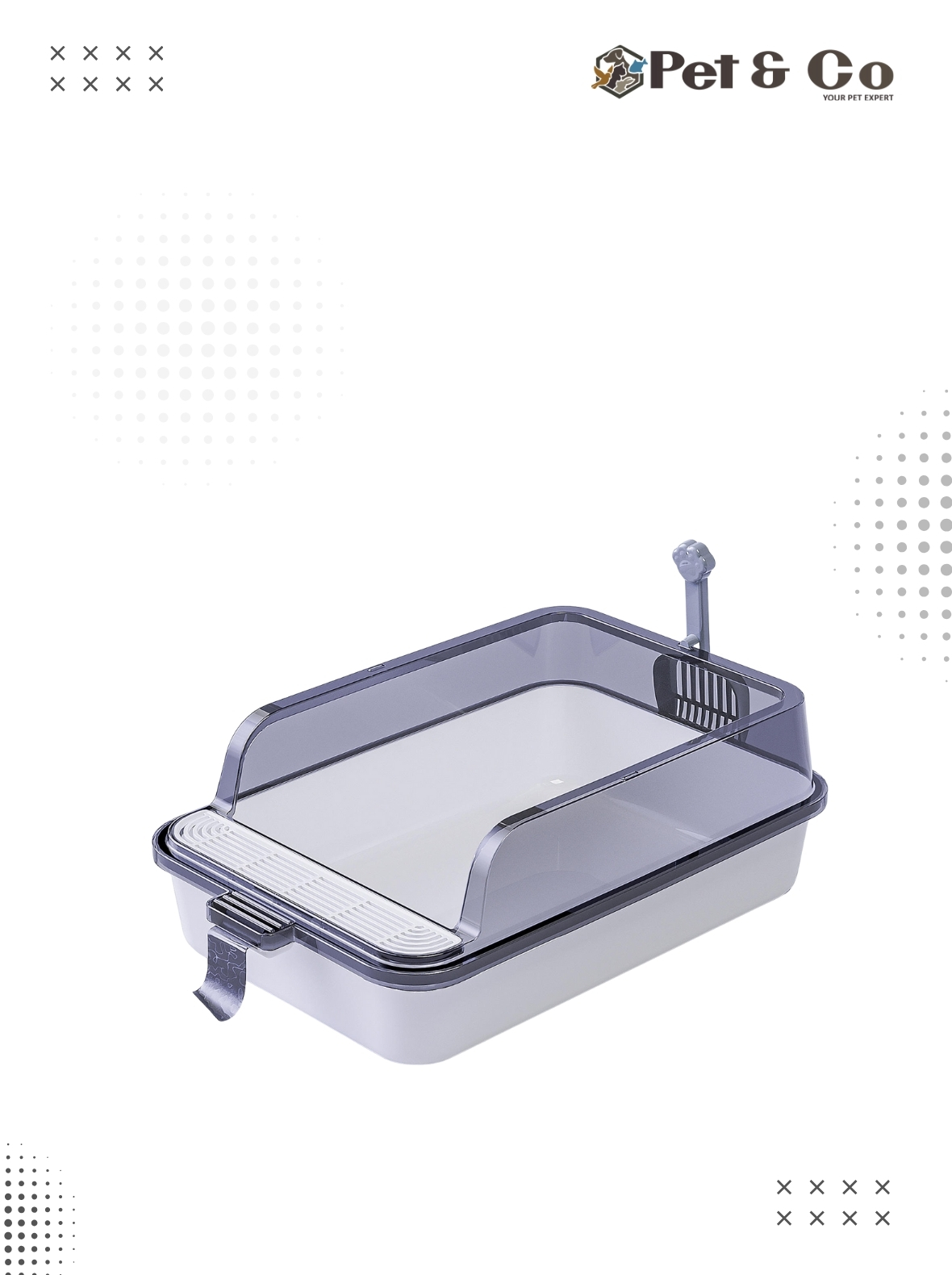 Open Cat Litter Tray with Waste Bags Storage and Free Scoop