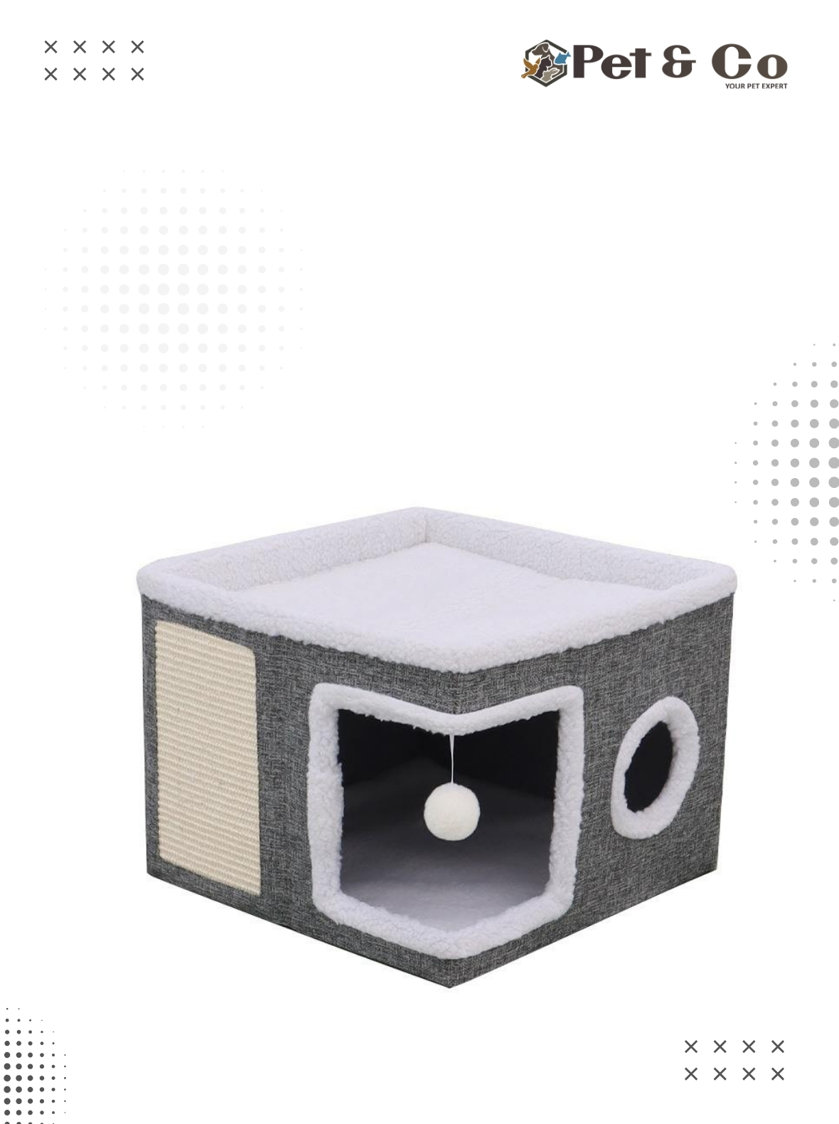 2-in-1 Cat Bed | Multi-Tier Cat House with Toy Tunnel & Foldable Scratching Post