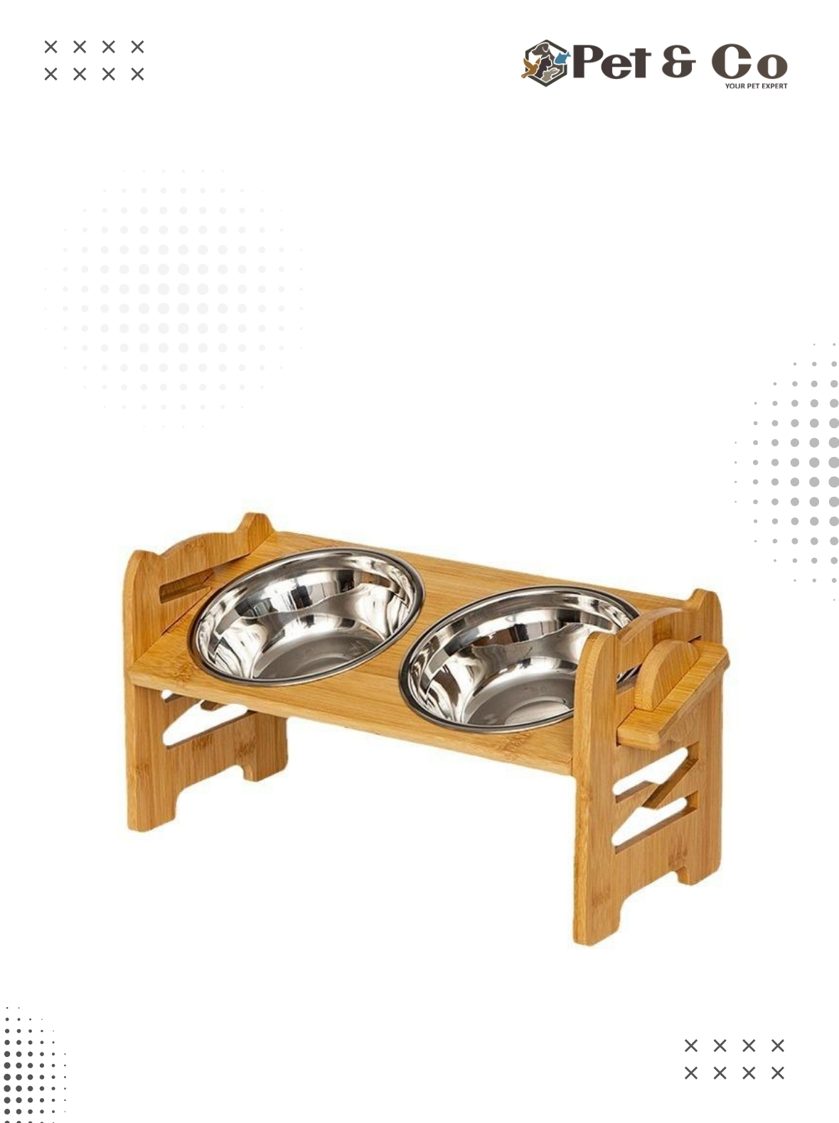 Wooden Elevated Cat and Dog Bowl Stand with 2 Steel Bowls